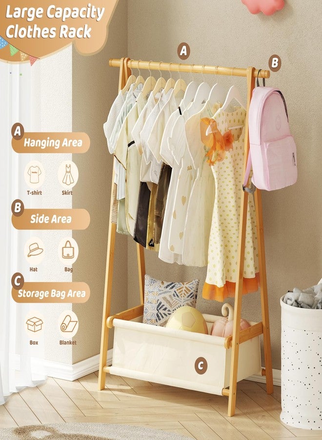 Vriccc Dress Up Rack - Clothing Rack with Storage Box, Dress Up Storage, Small Foldable Bamboo Garment Stand with Hanging Rods, Dress Up Holder - Image 3