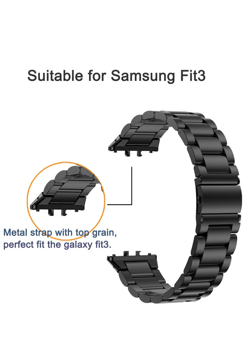 Stainless Steel No Gap Watch Band Compatible with Samsung Galaxy Fit3 Metal Replacement Strap for Samsung Galaxy Fit3 SM-R390 for Women Men (Black)  - Image 3