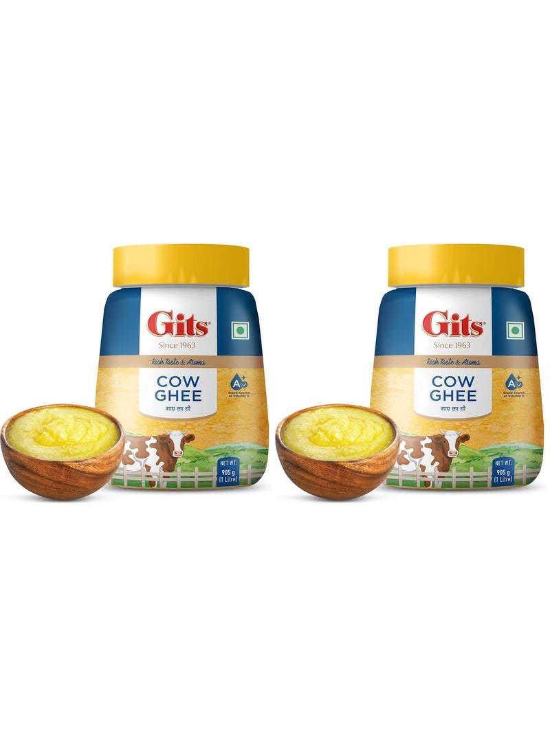 Gits Cow Ghee | 1 ltr Jar | Pack of 2 | Aroma in every drop |Pure Veg | Rich Taste & Aroma|Delicious, Healthy & Nutritious | Good for the Gut, Heart, Skin and Hair - Image 1