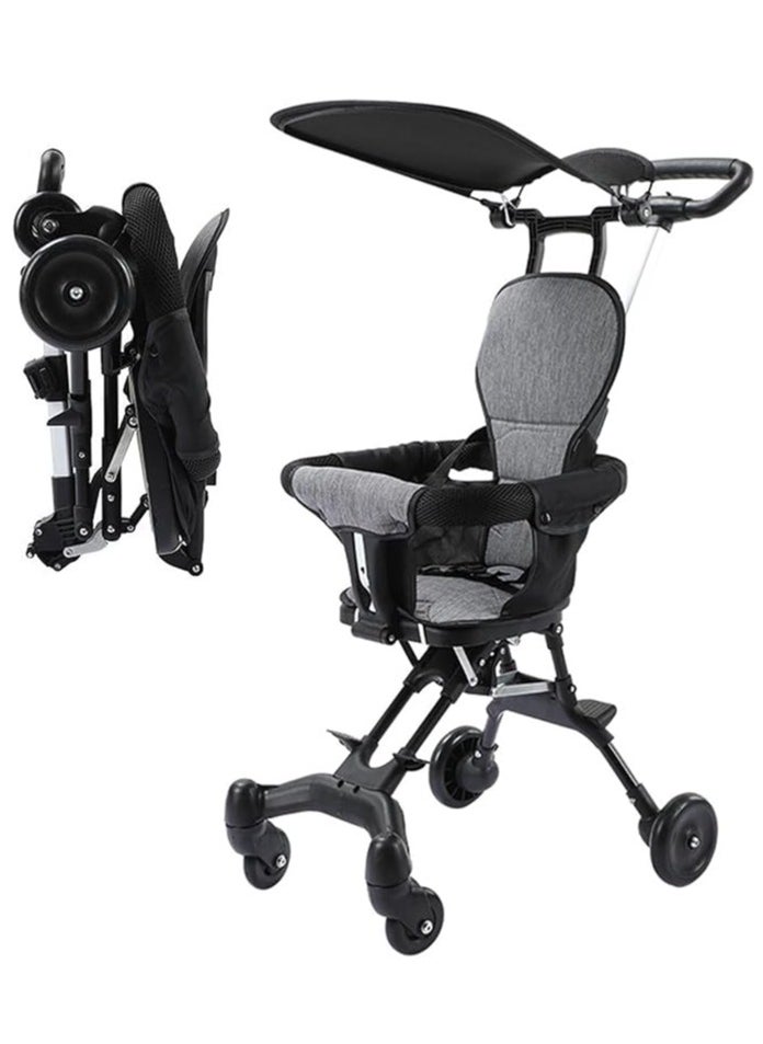 Generic Baby Stroller, Foldable Four-wheeled Child Cart Trolley, Lightweight Airplane Travel Stroller with Adjustable Handles and Backrest, Portable Compact Toddler Kids Stroller for 1-3 Years (Black)  - Image 1