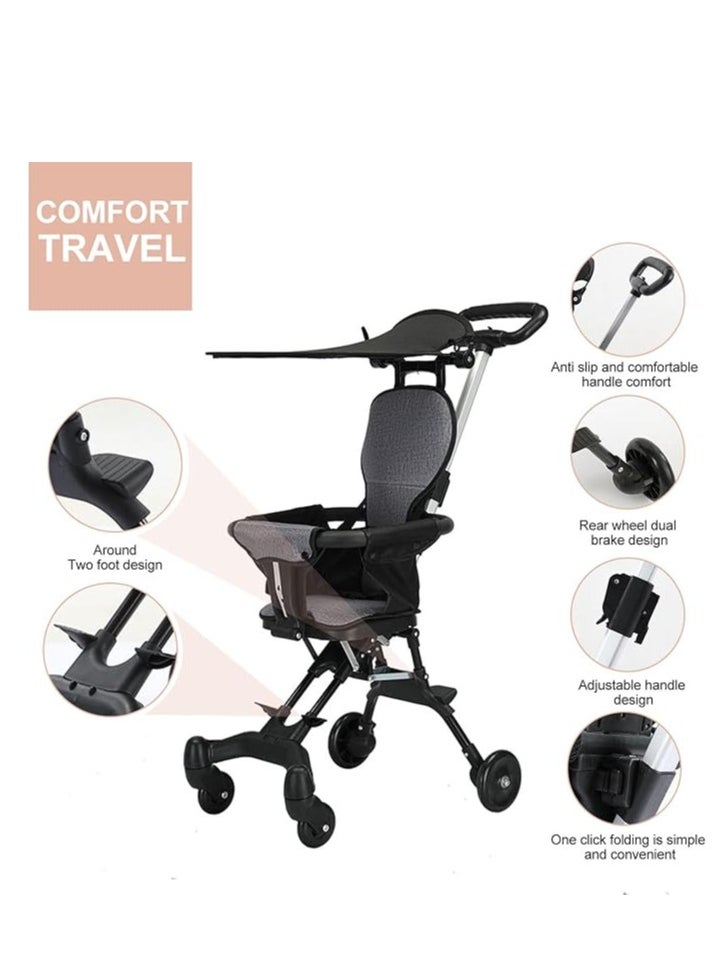 Generic Baby Stroller, Foldable Four-wheeled Child Cart Trolley, Lightweight Airplane Travel Stroller with Adjustable Handles and Backrest, Portable Compact Toddler Kids Stroller for 1-3 Years (Black)  - Image 2