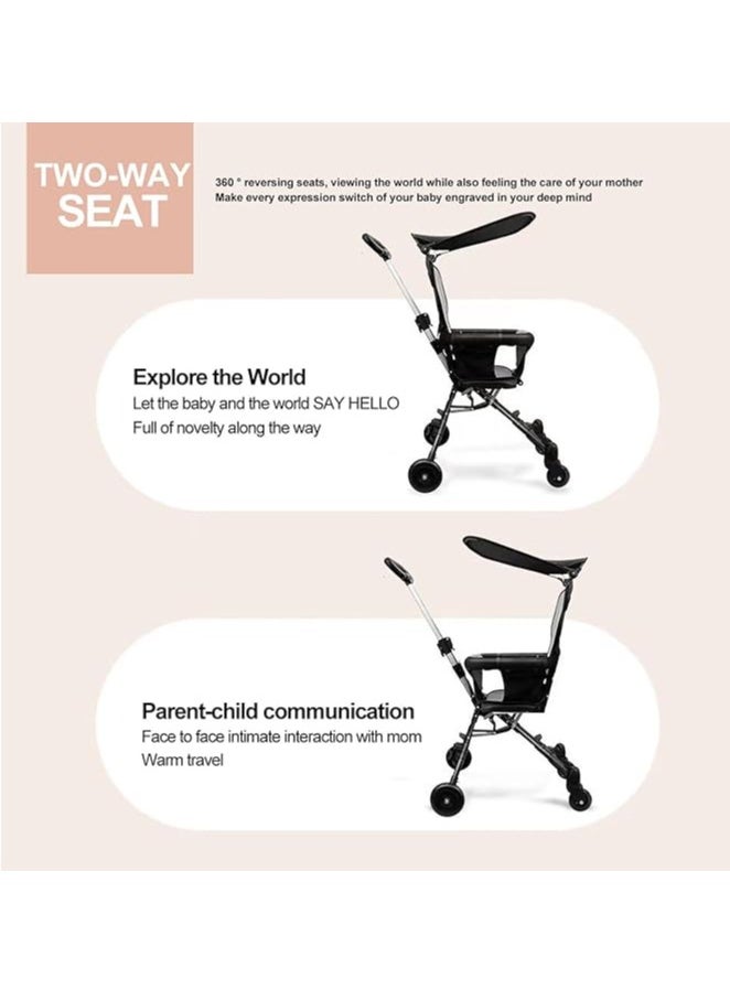 Generic Baby Stroller, Foldable Four-wheeled Child Cart Trolley, Lightweight Airplane Travel Stroller with Adjustable Handles and Backrest, Portable Compact Toddler Kids Stroller for 1-3 Years (Black)  - Image 3