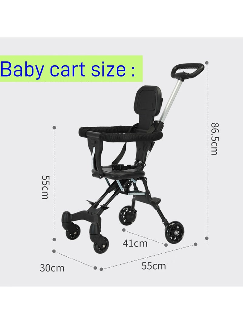 Generic - Baby Stroller, Foldable Four-wheeled Child Cart Trolley, Lightweight Airplane Travel Stroller with Adjustable Handles and Backrest, Portable Compact Toddler Kids Stroller for 1-3 Years (Black) - Image 1