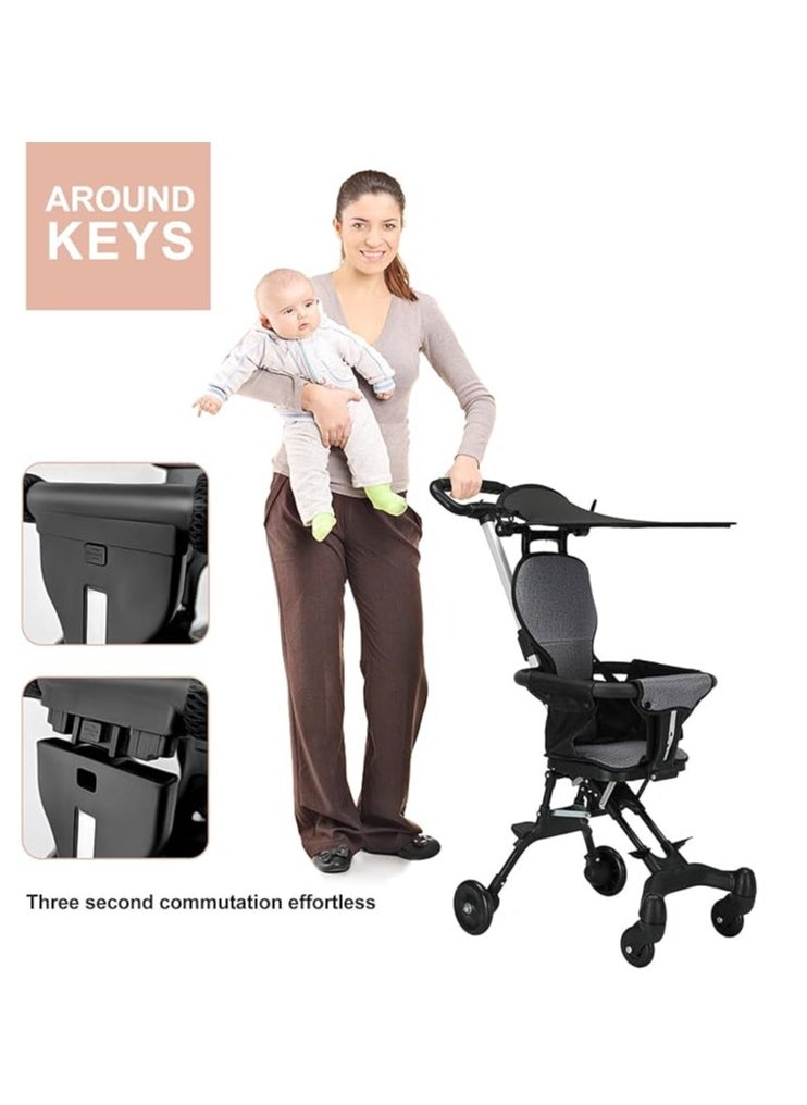 Generic - Baby Stroller, Foldable Four-wheeled Child Cart Trolley, Lightweight Airplane Travel Stroller with Adjustable Handles and Backrest, Portable Compact Toddler Kids Stroller for 1-3 Years (Black) - Image 1
