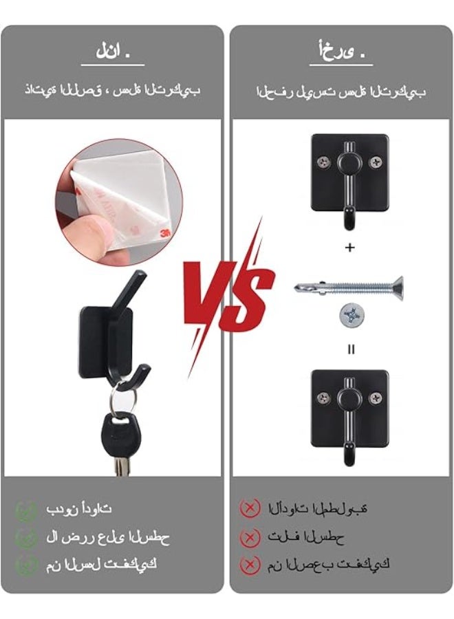 لاكي نوف ٦ خطافات مناشف ذاتية اللصق، خطافات حمام ودش لاصقة من الفولاذ المقاوم للصدأ، خطافات جدارية متينة للباب الجداري، خطاف مناشف مقاوم للماء بدون مسامير (أسود) - Image 5