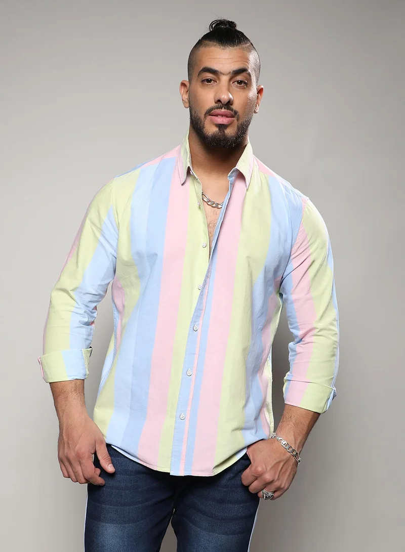 Instafab Plus Instafab Plus Men's Roman Striped Multicolour Button Up Plus-Size Fit Shirt For Casual Wear | Cotton Spread Collar Shirt Crafted With Regular Sleeve & Comfort Fit For Everyday Wear