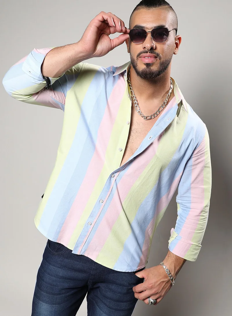 Instafab Plus Instafab Plus Men's Roman Striped Multicolour Button Up Plus-Size Fit Shirt For Casual Wear | Cotton Spread Collar Shirt Crafted With Regular Sleeve & Comfort Fit For Everyday Wear