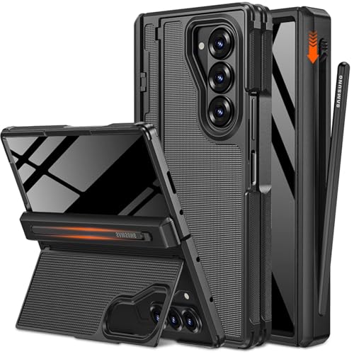 NINKI for Samsung Galaxy Z Fold 6 Case with S Pen Holder & Invisible Kickstand,Built in Privacy Screen Protector and Hinge,Shockproof Phone Cover for Samsung Z Fold 6 Case with Slim S Pen Slot – Black - Image 1