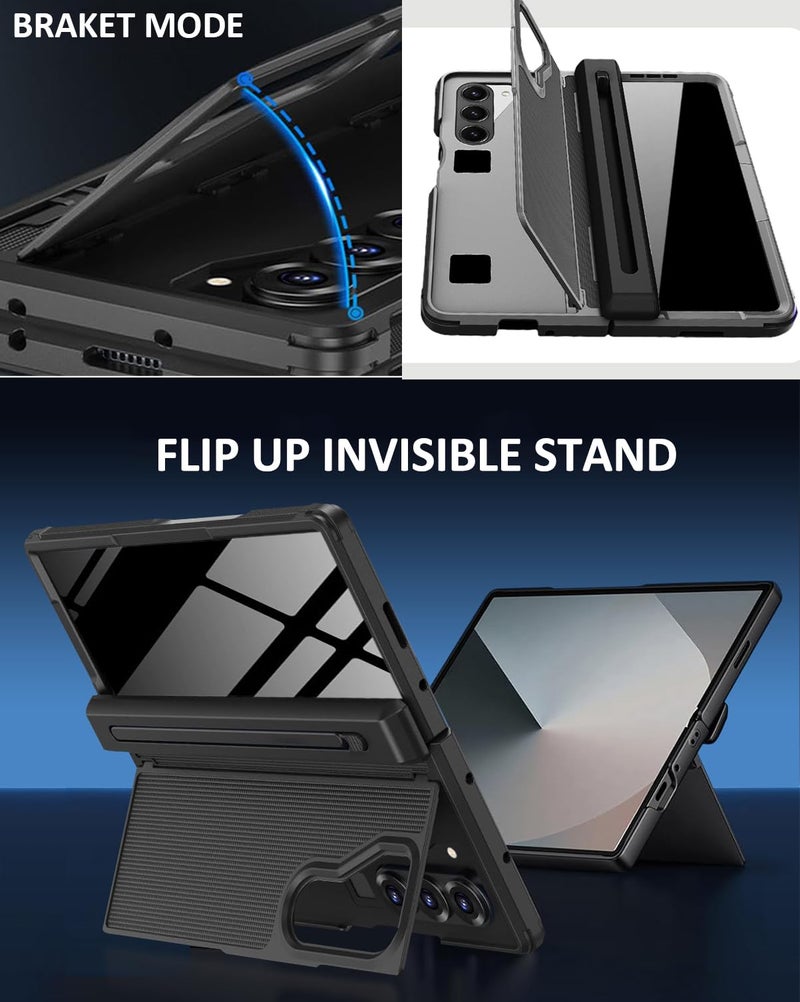 NINKI for Samsung Galaxy Z Fold 6 Case with S Pen Holder & Invisible Kickstand,Built in Privacy Screen Protector and Hinge,Shockproof Phone Cover for Samsung Z Fold 6 Case with Slim S Pen Slot – Black - Image 3