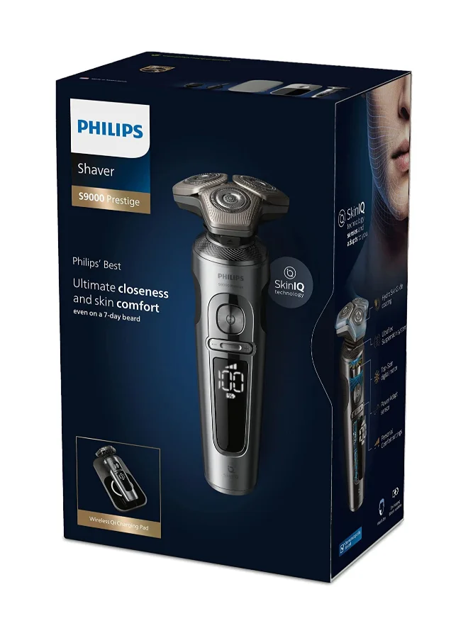 فيليبس ماكينة الحلاقة SP9871/22 من Philips | ماكينة حلاقة كهربائية للحلاقة الرطبة والجافة سلسلة S9000 Prestige | تقنية SkinIQ الذكية لحلاقة مريحة ودقيقة | رؤوس مرنة، شحن لاسلكي | 60 دقيقة من الاستخدام اللاسلكي، مع حقيبة سفر