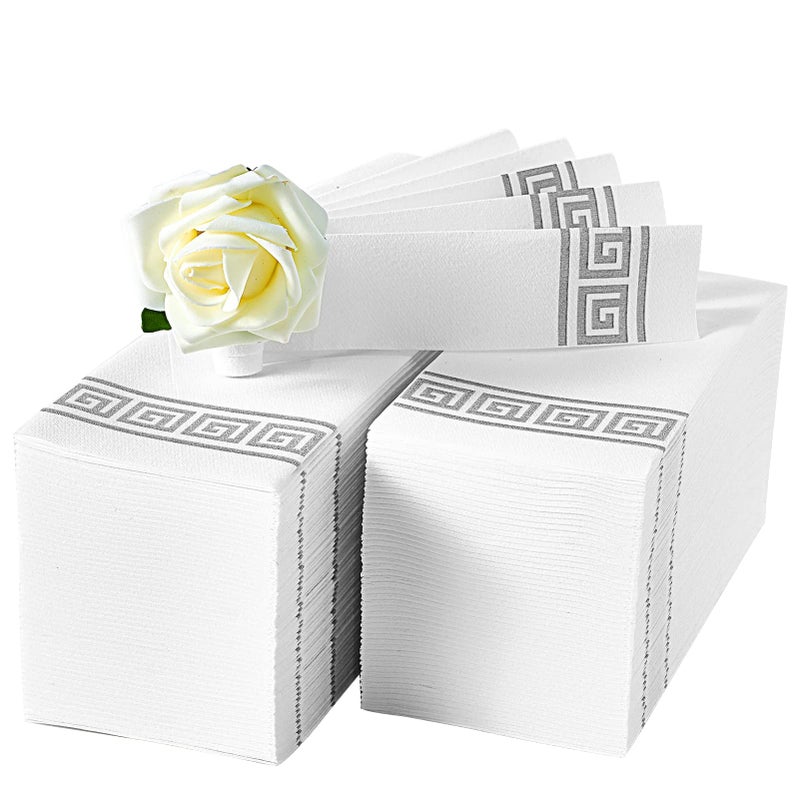 LITOPAK 100 Pack Paper Hand Towels for Bathroom Guest Towels Disposable and Paper Napkins Disposable for the Bathroom Kitchen Wedding Party and DinnerSilver