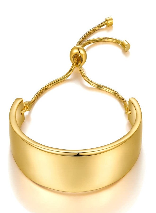 WOWORAMA 14K Gold Wide Bangle Slider Bracelet for Women Gold Adjustable Slider Bracelet for Women Chunky Gold Bar Bracelet - Image 1