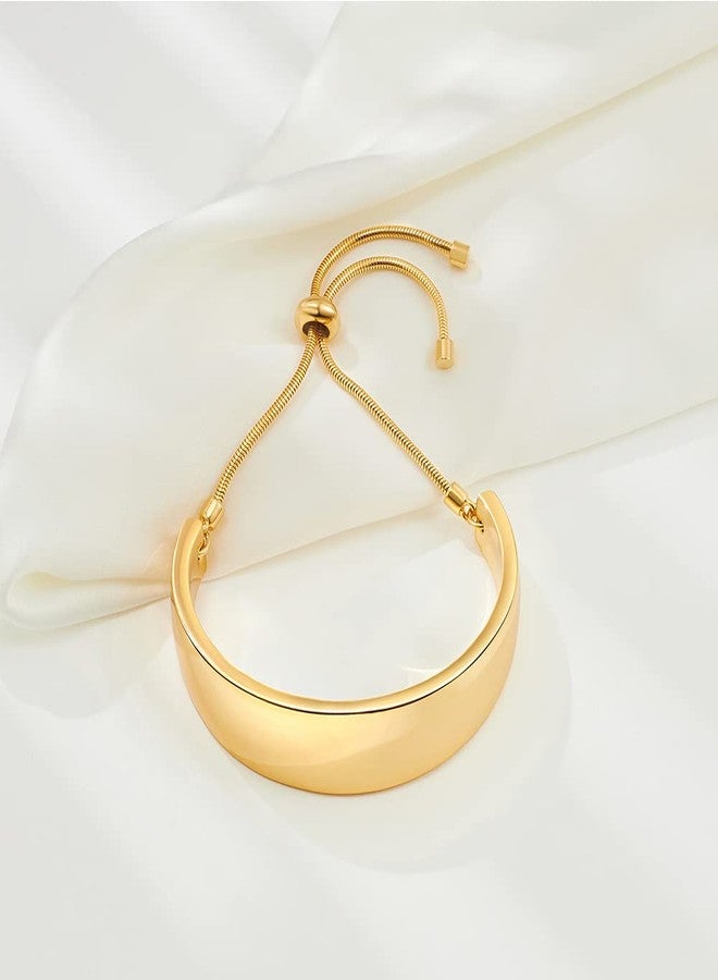 WOWORAMA 14K Gold Wide Bangle Slider Bracelet for Women Gold Adjustable Slider Bracelet for Women Chunky Gold Bar Bracelet - Image 4