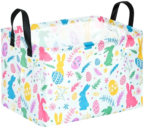 DUYIY Rectangle Gift Storage Basket Home Shelf Storage Basket Organizer Box Clothes Laundry Hamper Nursery Basket Laundry Basket with Handles Leaf Bunny - Image 1