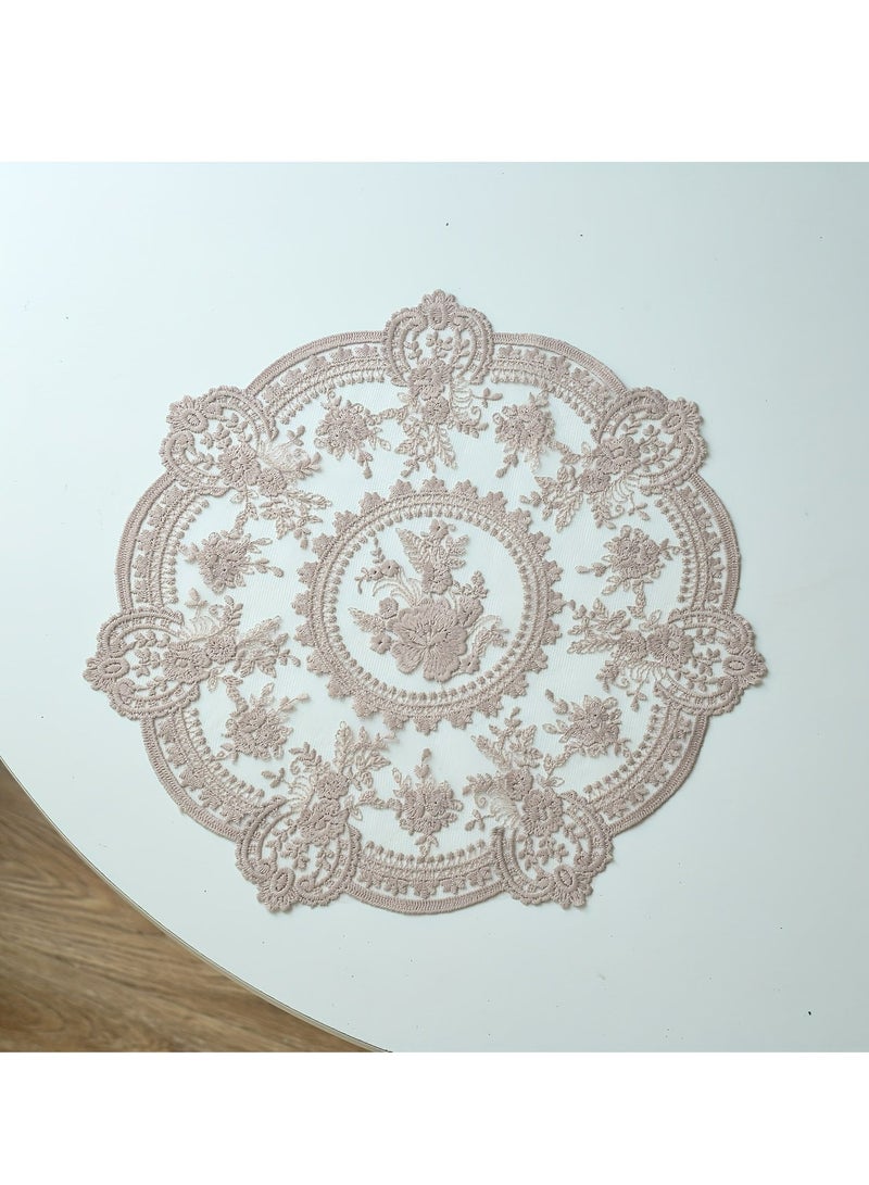 سيسلي مفرش أكواب مكرمية فرنسي الطراز، دائري الشكل، مفرش طاولة من الدانتيل، مفرش طاولة مزين بنقوش زهور عتيقة، مناسب لتزيين طاولة القهوة والشاي، ديكور منزلي أنيق. - Image 4