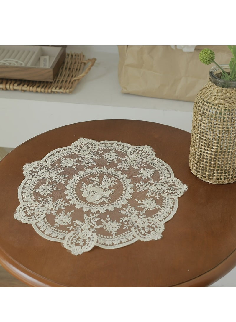سيسلي مفرش أكواب مكرمية فرنسي الطراز، دائري الشكل، مفرش طاولة من الدانتيل، مفرش طاولة مزين بنقوش زهور عتيقة، مناسب لتزيين طاولة القهوة والشاي، ديكور منزلي أنيق. - Image 5
