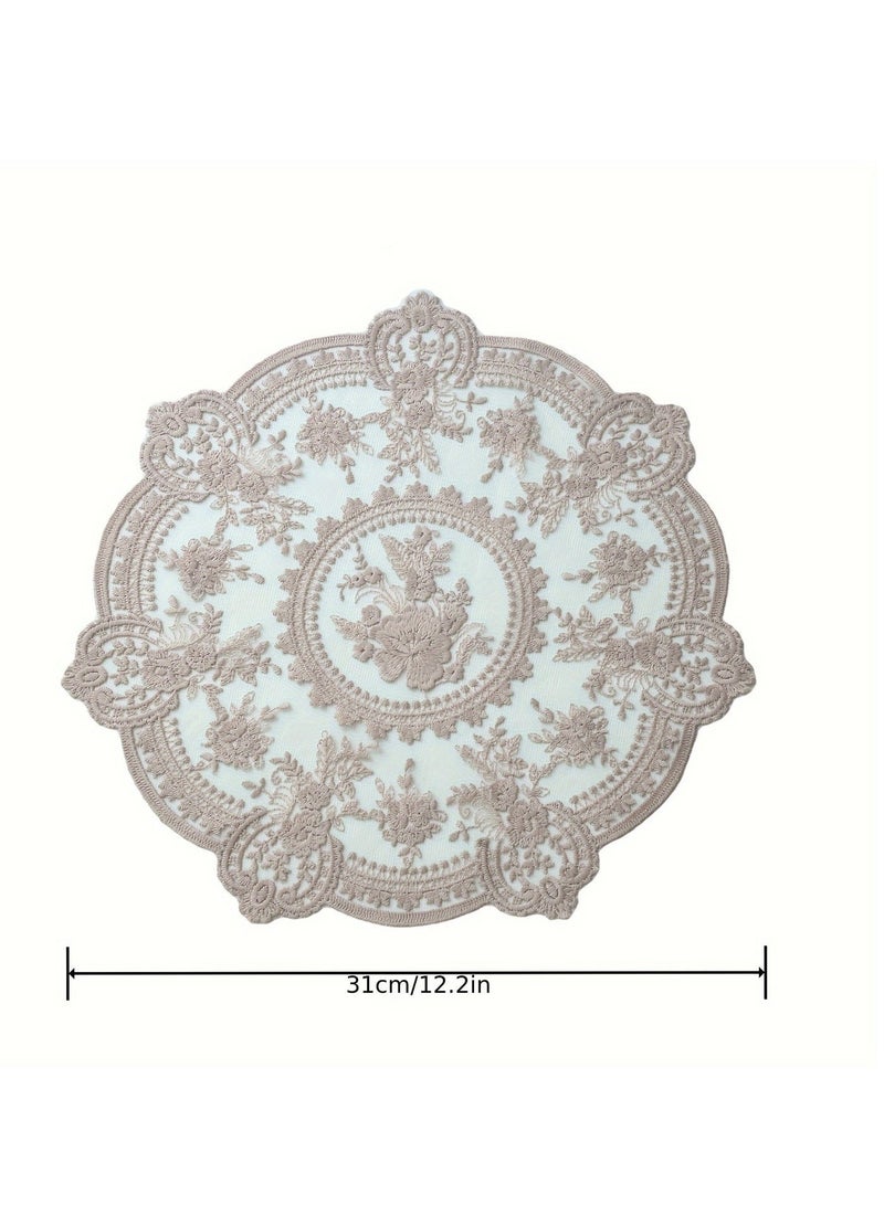 سيسلي مفرش أكواب مكرمية فرنسي الطراز، دائري الشكل، مفرش طاولة من الدانتيل، مفرش طاولة مزين بنقوش زهور عتيقة، مناسب لتزيين طاولة القهوة والشاي، ديكور منزلي أنيق. - Image 3
