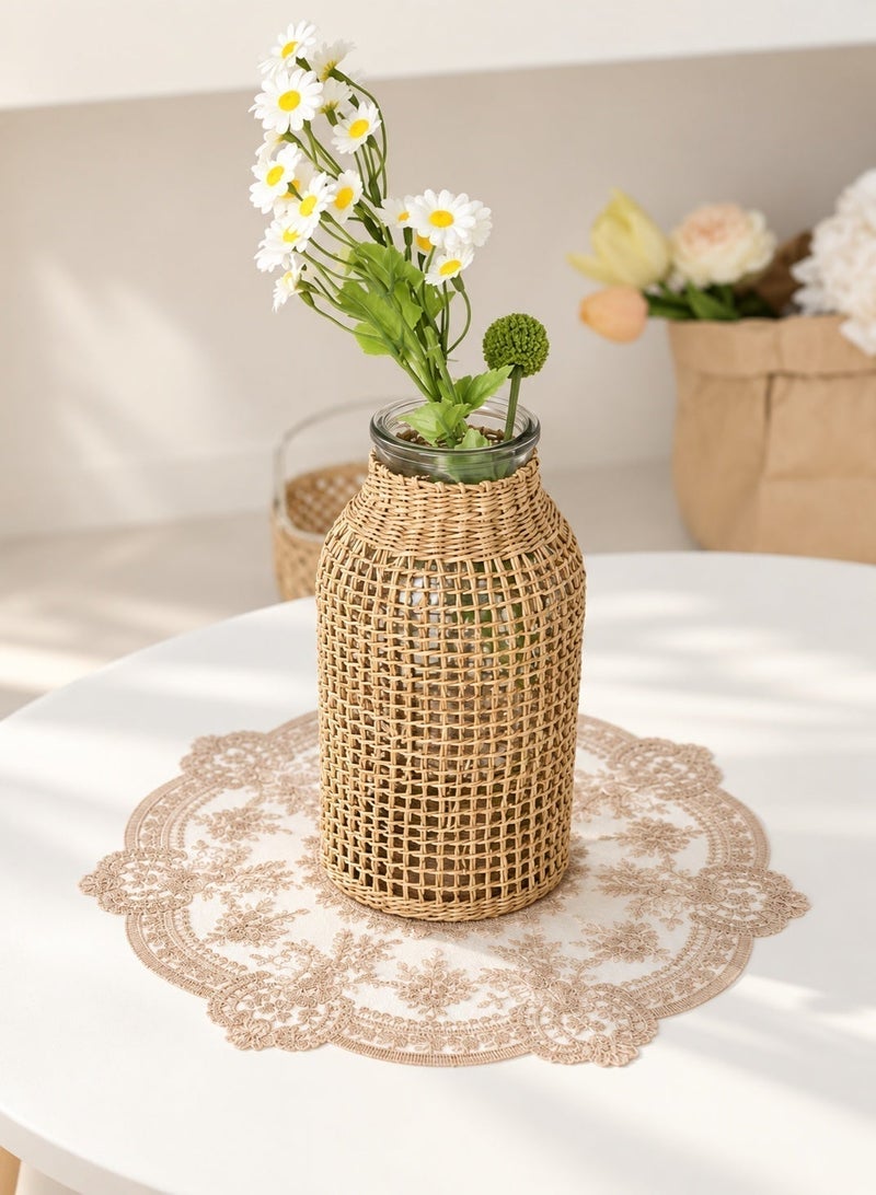 Sisily 1Pcs Lace Table Placemats, 31cm Round Table Mats, Milk Silk Embroidered Cup Mat, Vintage French Style Placemat for Home - Image 3