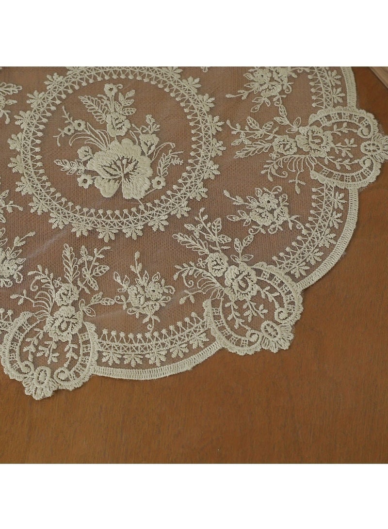 Sisily 1Pcs Lace Table Placemats, 31cm Round Table Mats, Milk Silk Embroidered Cup Mat, Vintage French Style Placemat for Home - Image 5