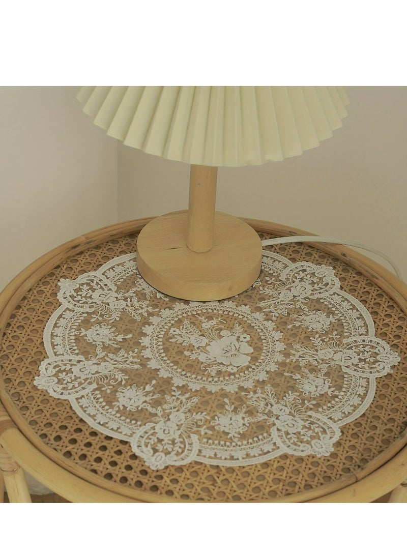 Sisily 1Pcs Lace Table Placemats, 31cm Round Table Mats, Milk Silk Embroidered Cup Mat, Vintage French Style Placemat for Home - Image 4