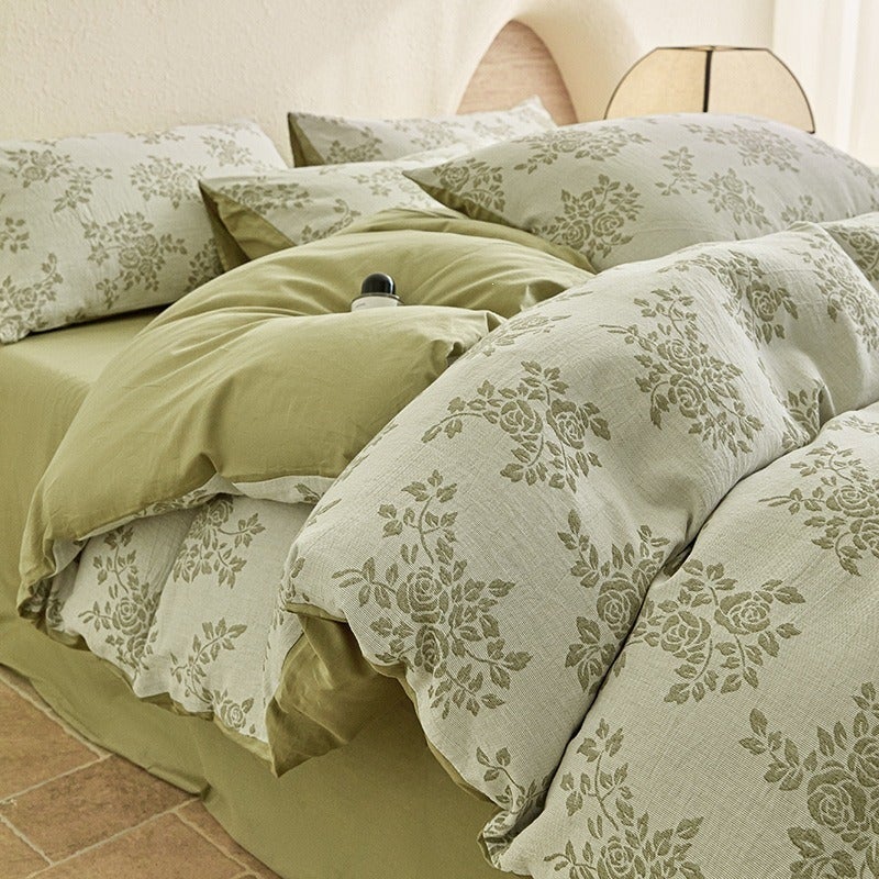 100% Cotton Three-Layer Yarn-Dyed Bedding Set - Luxurious Retro Style