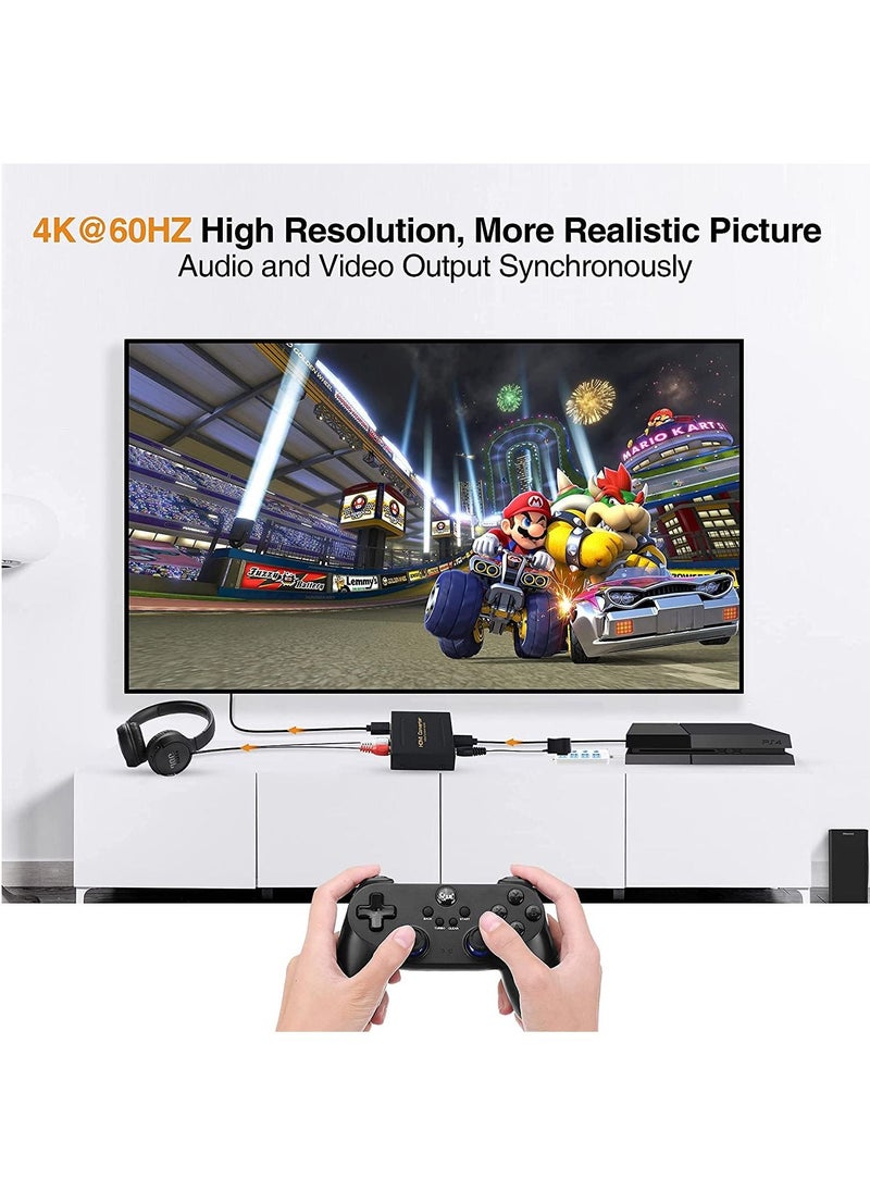 4K 60Hz HDMI Audio Extractor Converter HDMI to HDMI Audio (SPDIF + RCA L/R Stereo) HDMI Video Audio Splitter Adapter for Fire Stick Xbox PS5 Support 3D HDCP 2.2 18Gpbs