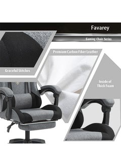 Favarey Gaming Chair, Fabric Computer Chair with Footrest and Lumbar Support, Height Adjustable Game Chair with 360° Swivel Seat and Headrest and for Office or Gaming Gunny  - Image 3