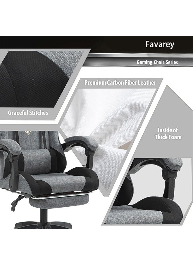 Favarey Gaming Chair, Fabric Computer Chair with Footrest and Lumbar Support, Height Adjustable Game Chair with 360° Swivel Seat and Headrest and for Office or Gaming Gunny  - Image 3