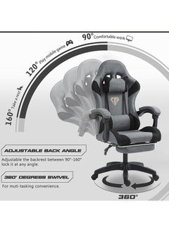 Favarey Gaming Chair, Fabric Computer Chair with Footrest and Lumbar Support, Height Adjustable Game Chair with 360° Swivel Seat and Headrest and for Office or Gaming Gunny  - Image 4