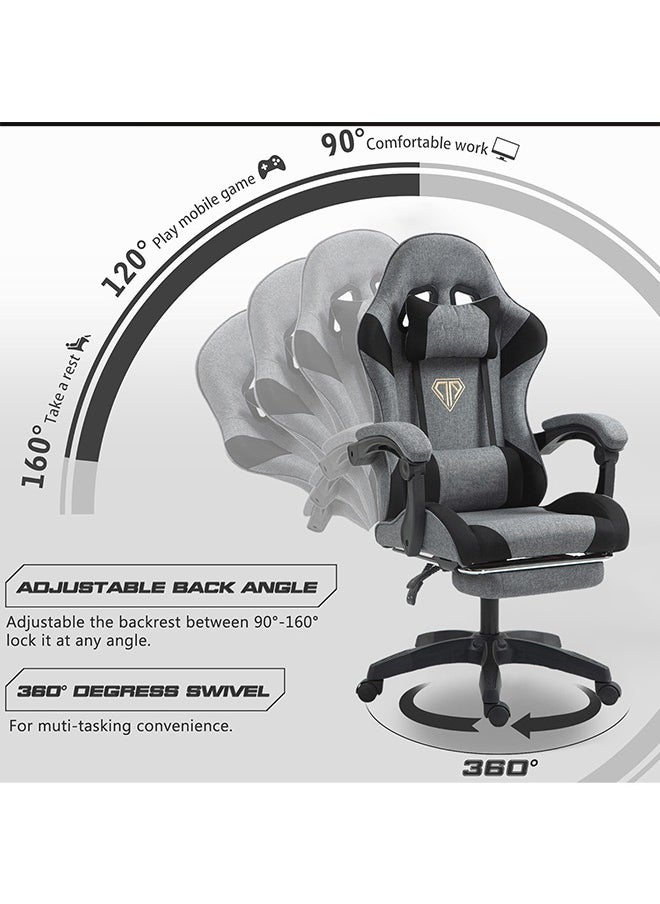 Favarey Gaming Chair, Fabric Computer Chair with Footrest and Lumbar Support, Height Adjustable Game Chair with 360° Swivel Seat and Headrest and for Office or Gaming Gunny  - Image 4