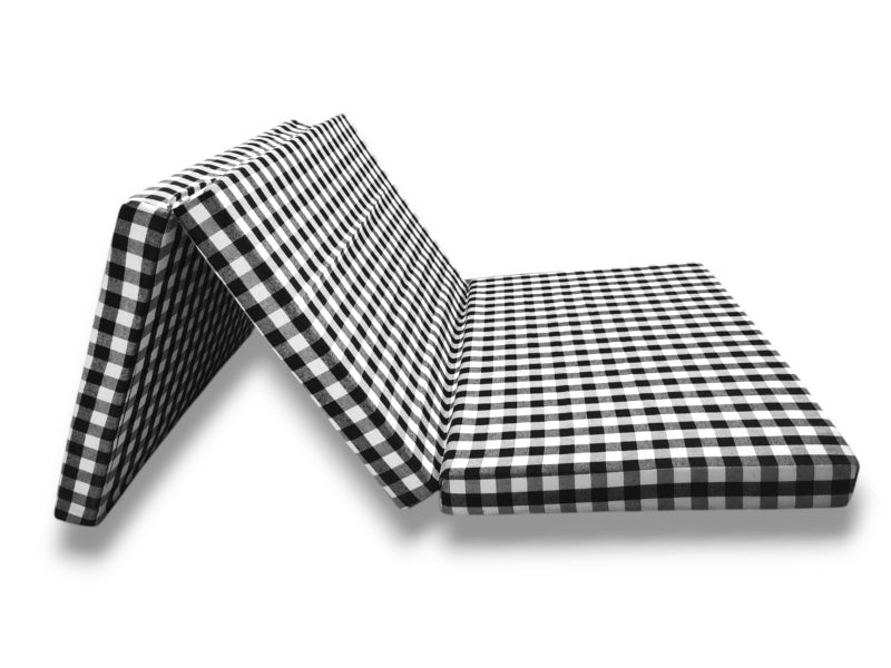 ATOOTFUSION Foldable Single Bed Floor EP Mattress, Black and White Check Design, Reversible, Portable for Travel Picnic and PG (3 Fold Foldable Mattress, 72X36X4 Inches) - Image 1
