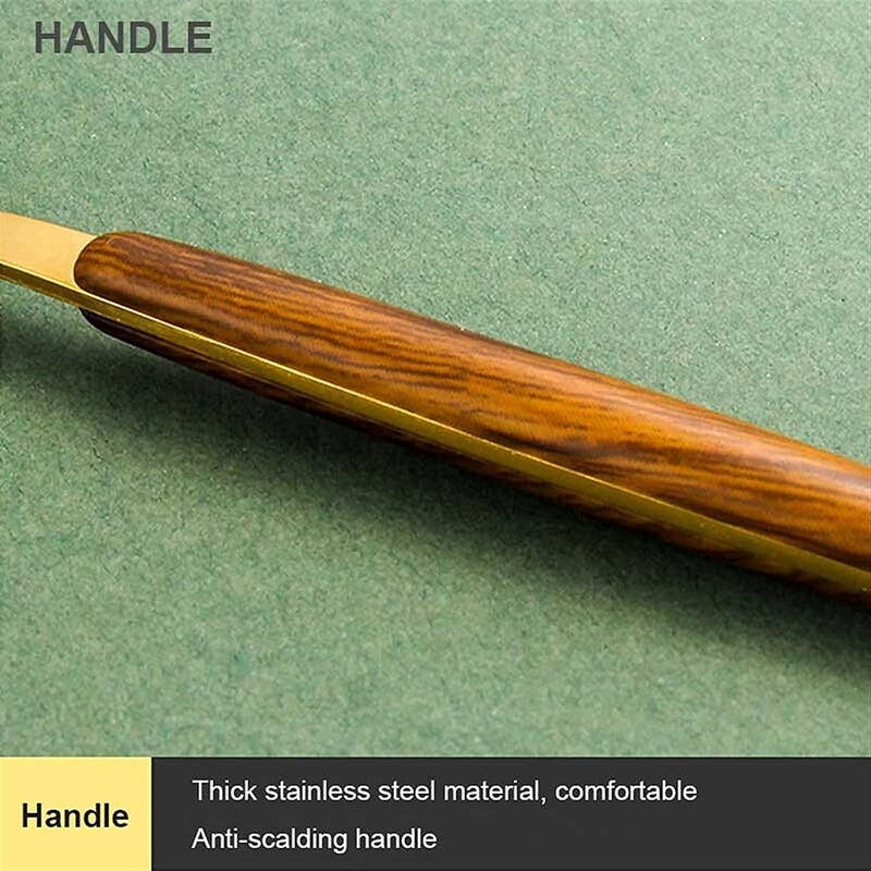 SIYANSHU Luxury Flatware Royal 5 Piece Wooden Handle Handle 1810 Stainless Steel Tableware Sets for 1 Including Forks Spoons Knives Camping Silverware Travel Utensils Set Cutlery Pack of1 Gold - Image 3