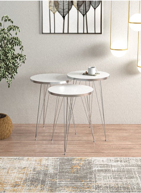 3-Piece Side Service Tables For Serving Coffee And Tea Suitable For All Your Needs - White