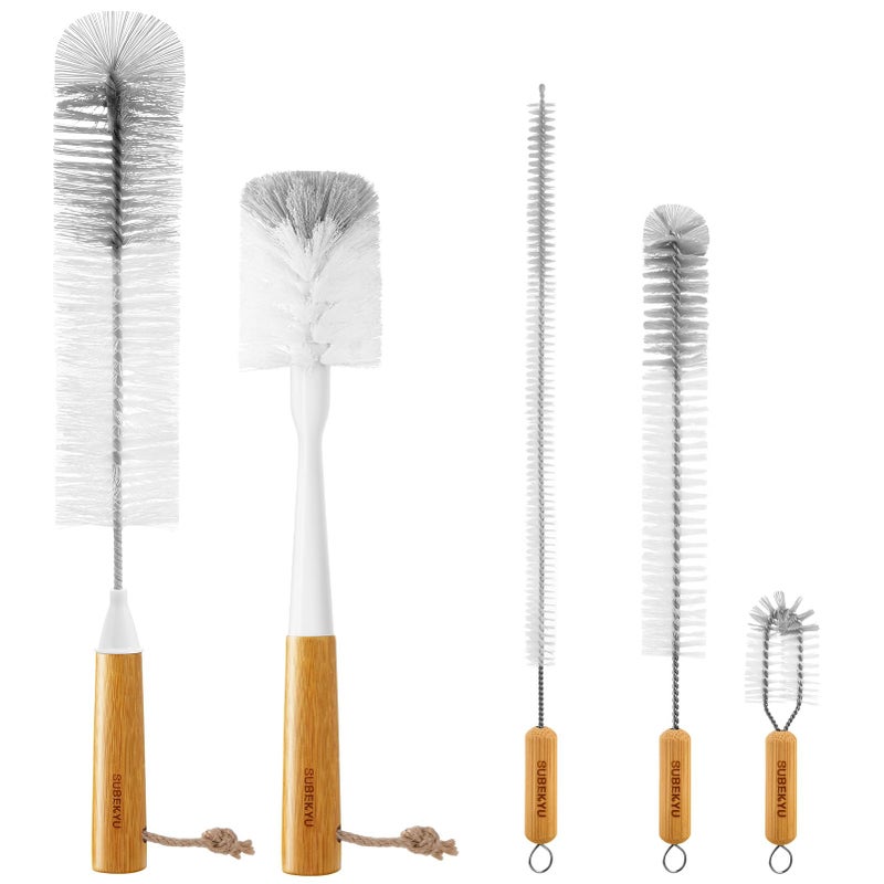 SUBEKYU Bottle Brush Baby Bottle Brush with Nipple and Straw Cleaner Set Gray White Gray White 5P - Image 3