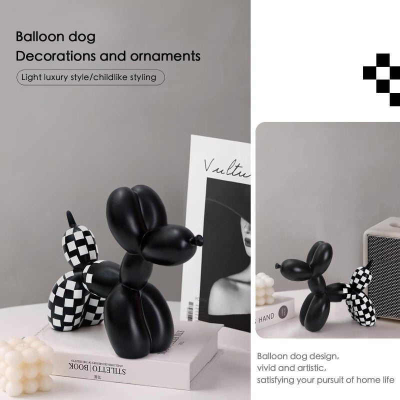 Notakia Black and White Checkered Racing Car Pattern Balloon Dog Statue Crafts Living Room Desktop Decorations,Handmade Modern Small Shelf Decor Animal Statue Ornament Home Decor Accents - Image 3