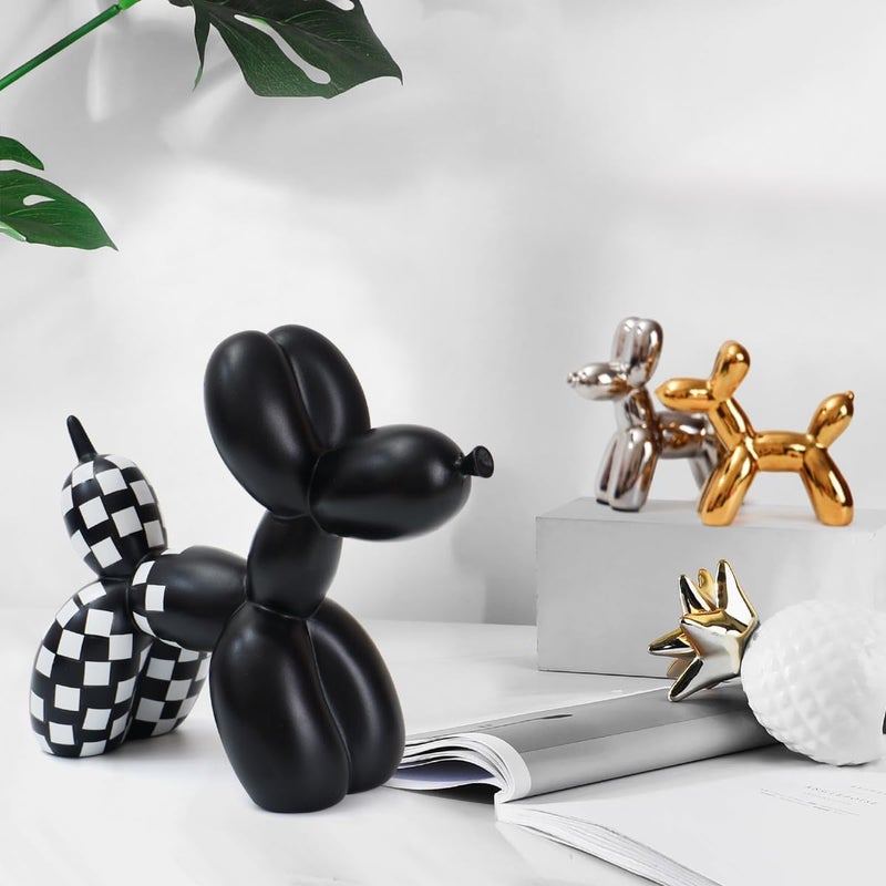 Notakia Black and White Checkered Racing Car Pattern Balloon Dog Statue Crafts Living Room Desktop Decorations,Handmade Modern Small Shelf Decor Animal Statue Ornament Home Decor Accents - Image 2