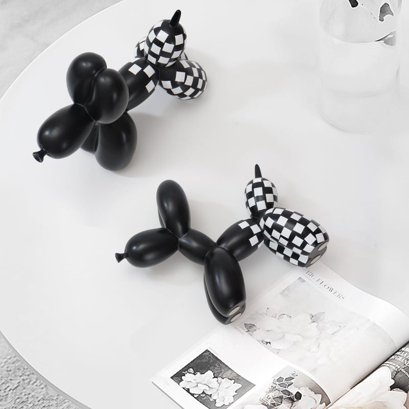 Notakia Black and White Checkered Racing Car Pattern Balloon Dog Statue Crafts Living Room Desktop Decorations,Handmade Modern Small Shelf Decor Animal Statue Ornament Home Decor Accents - Image 4