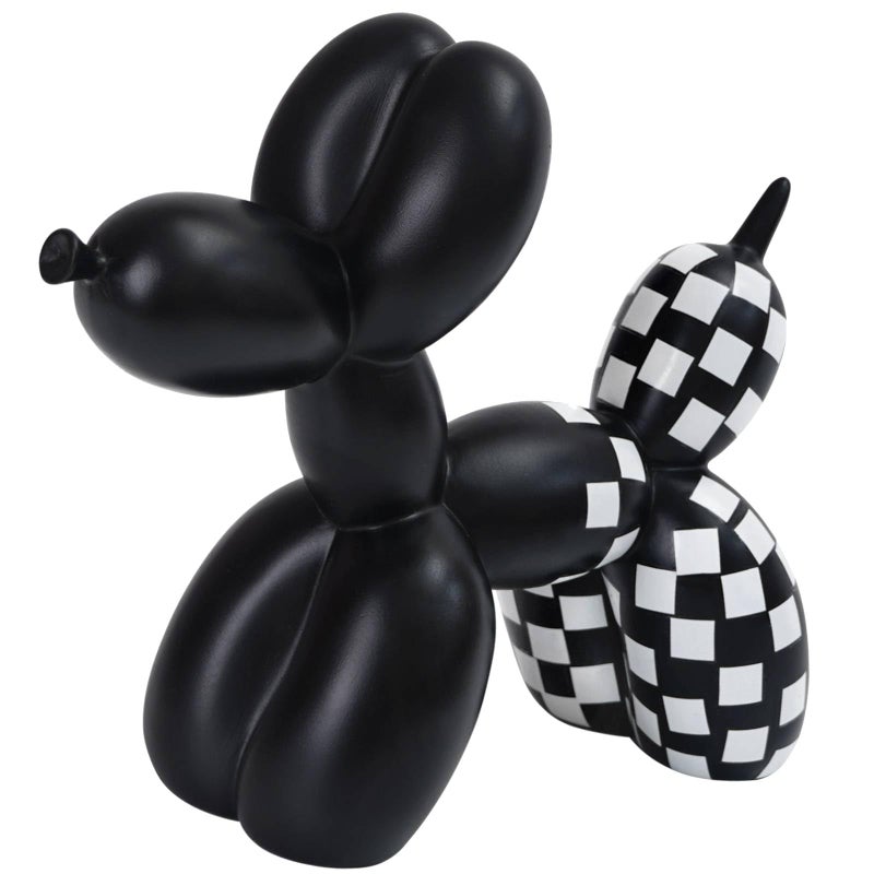 Notakia Black and White Checkered Racing Car Pattern Balloon Dog Statue Crafts Living Room Desktop Decorations,Handmade Modern Small Shelf Decor Animal Statue Ornament Home Decor Accents - Image 1