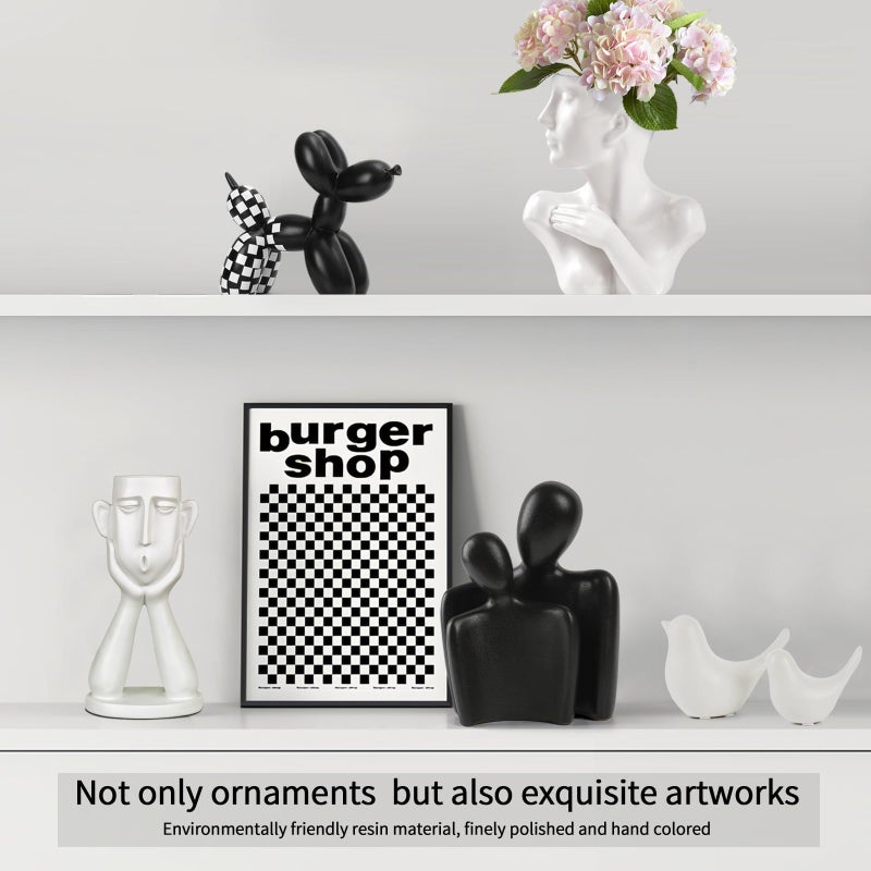 Notakia Black and White Checkered Racing Car Pattern Balloon Dog Statue Crafts Living Room Desktop Decorations,Handmade Modern Small Shelf Decor Animal Statue Ornament Home Decor Accents - Image 5
