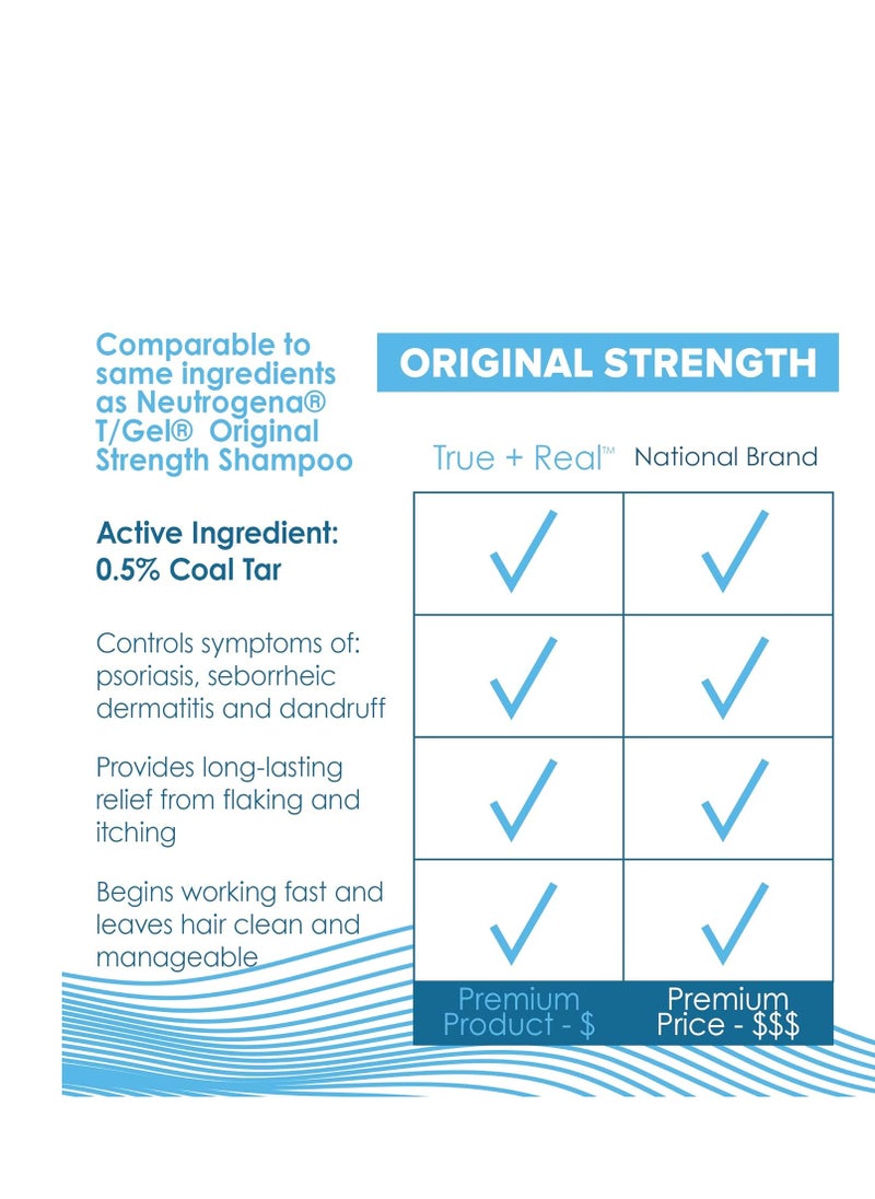 True+Real - True+Real Coal Tar Therapeutic Plus Tar Gel Anti-Dandruff Shampoo 0.5% Coal Tar, 16 Fl Oz, Original Strength - Image 1