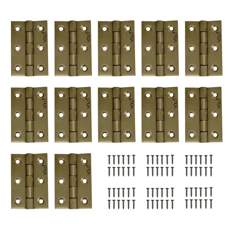 Volo Volo Premium Concealed Door Butt Hinges 3 inch x 12 Gauge25 mm Thickness Slow Motion Butt Hinge Stainless SteelColour Antique Brass Pack of 12 Pcs  - Image 1