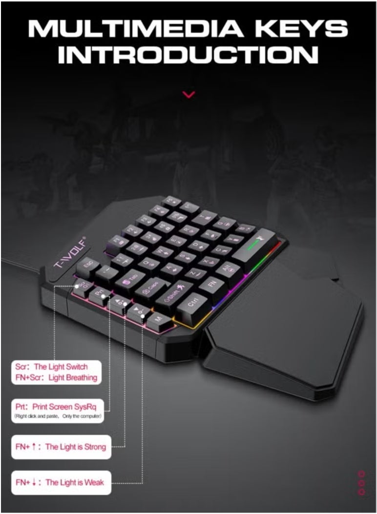 T-WOLF Gaming Mouse 40-Key One-Handed Gaming Keyboard Converter Set - Image 5