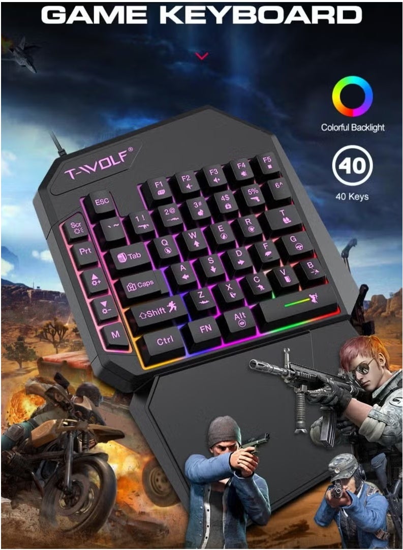 T-WOLF Gaming Mouse 40-Key One-Handed Gaming Keyboard Converter Set - Image 3