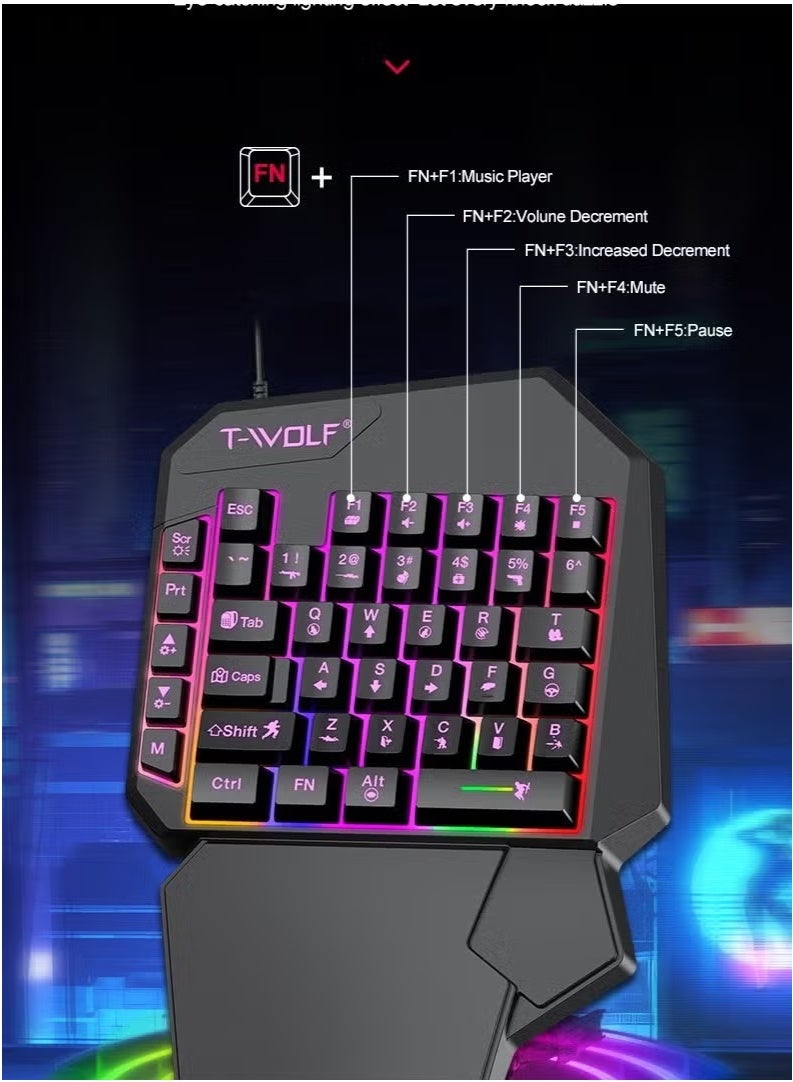T-WOLF Gaming Mouse 40-Key One-Handed Gaming Keyboard Converter Set - Image 4