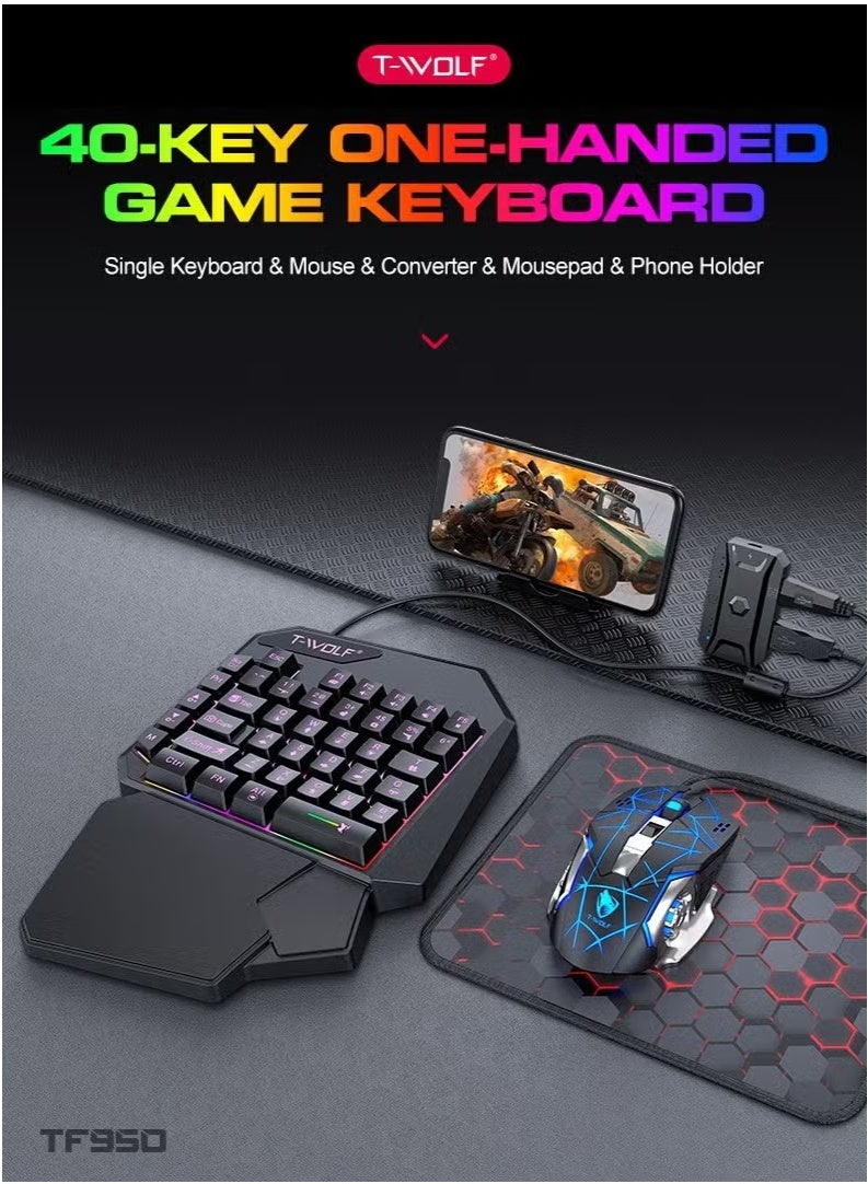 T-WOLF Gaming Mouse 40-Key One-Handed Gaming Keyboard Converter Set - Image 2