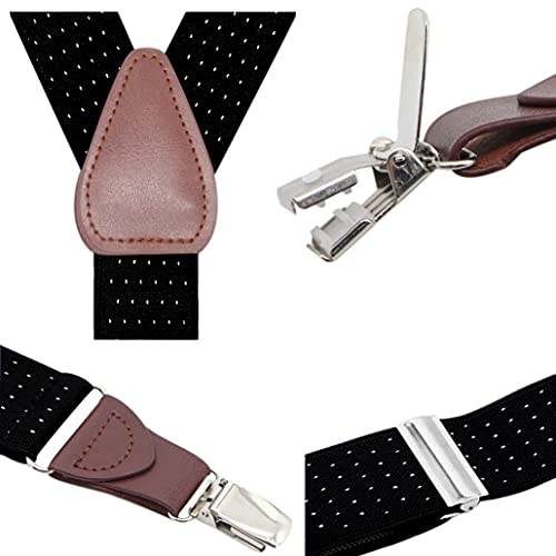 Bioterti Men’s Y-shape 1.4 Inch Suspender -3 Metal Clips, Elastic Straps (Black Dot) - Image 3
