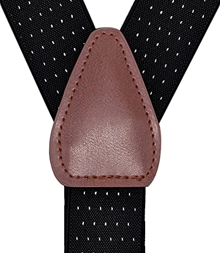 Bioterti Men’s Y-shape 1.4 Inch Suspender -3 Metal Clips, Elastic Straps (Black Dot) - Image 2