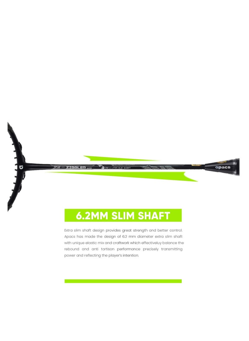 Apacs Z-Ziggler Lite Unstrung Japanese Badminton Racket with Full Cover - 33 LBS Tension, 78g Lightweight, 6.2 mm Slim Shaft, 3 3/8 inches Grip Size  - Image 4