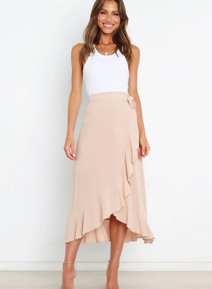Loquat Women's Summer One-piece Lace-up Long Skirt Irregular Solid Color Skirt  - Image 1
