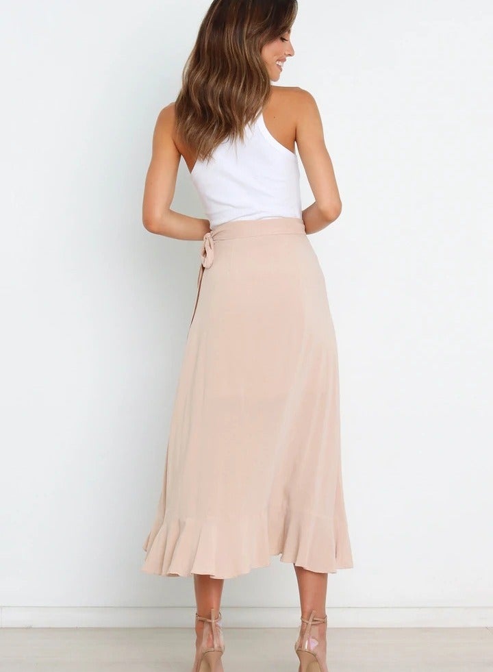Loquat Women's Summer One-piece Lace-up Long Skirt Irregular Solid Color Skirt  - Image 3